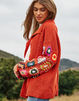 Davi & Dani Crochet Floral Printed Long Sleeve Knit Cardigan