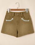 Western Denim Arrow Embroidered High Waist Shorts