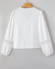 Solid Floral Guipure Lace Frilled Long Sleeve Blouse