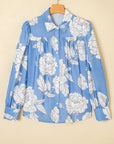 Floral Button-Up Pleated Puff Sleeve Shirt