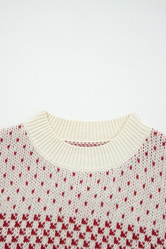 Dotted Colorblock Lantern Sleeve Sweater