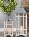Traditional Farmhouse Lantern with Metal Lid (Set of 2)