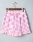 Gingham Ruffle Stripe Patchwork Lace Tie Shorts