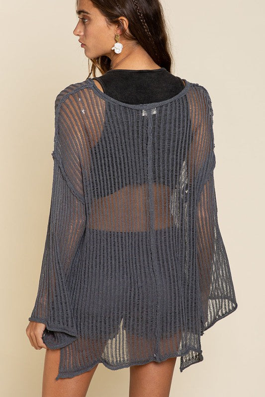 POL, Oversized Fit See-through Pullover Sweater