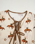 Western Cowboy Bow Tie Puff Sleeve Peplum Blouse