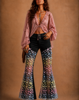 GJG Denim Mariposa Muse Butterfly Lace Bell Bottom Jeans — Black