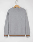 Western See You Cowboy Embroidered Stripe Cuff Sweater
