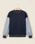 Navy Gingham Sleeve Mock Neck Sweatshirt