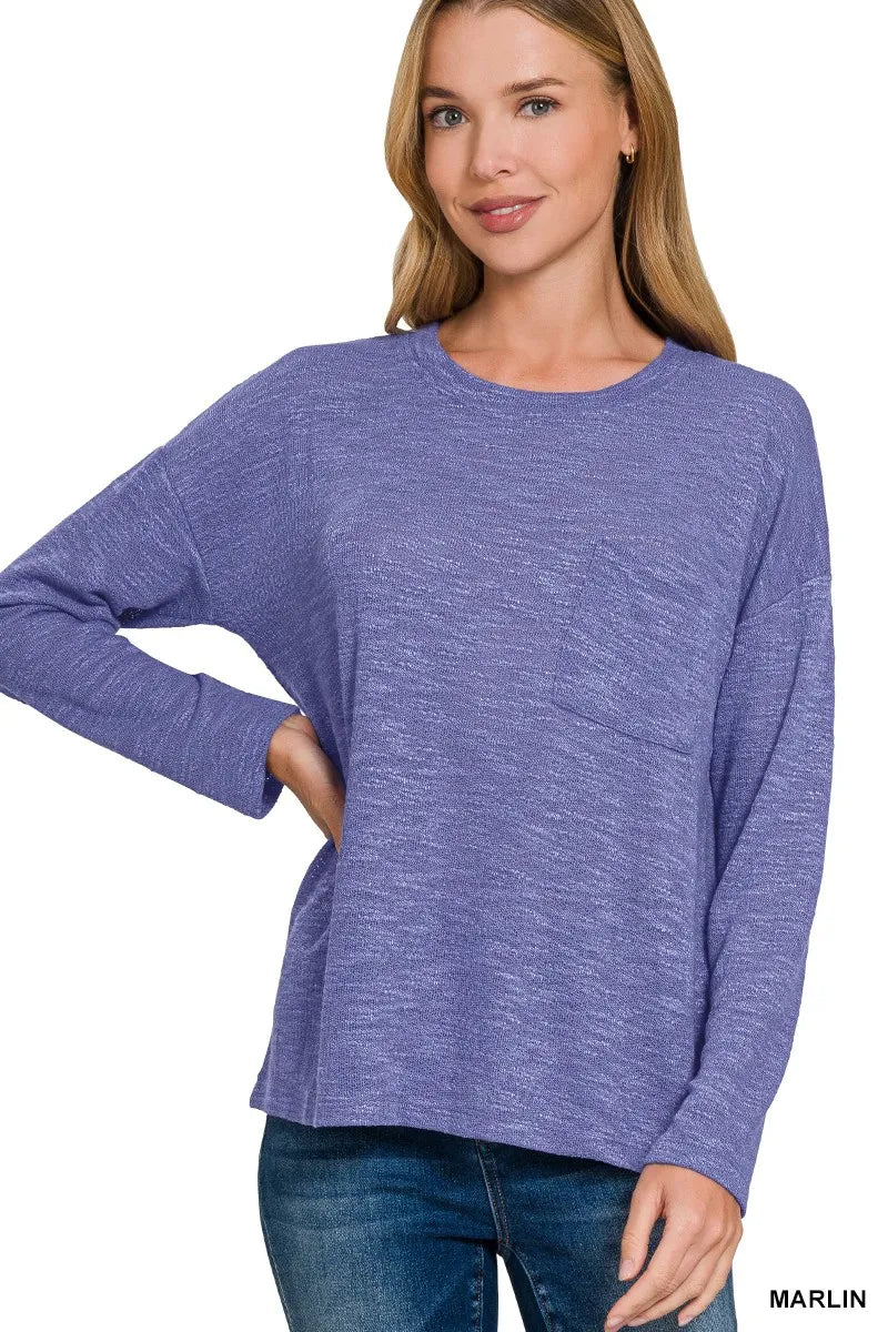 Zenana Slub Hacci Long Sleeve T-Shirt in Marlin