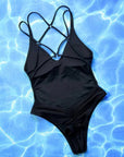 Crisscross V-Neck Sleeveless One-Piece Swimwear