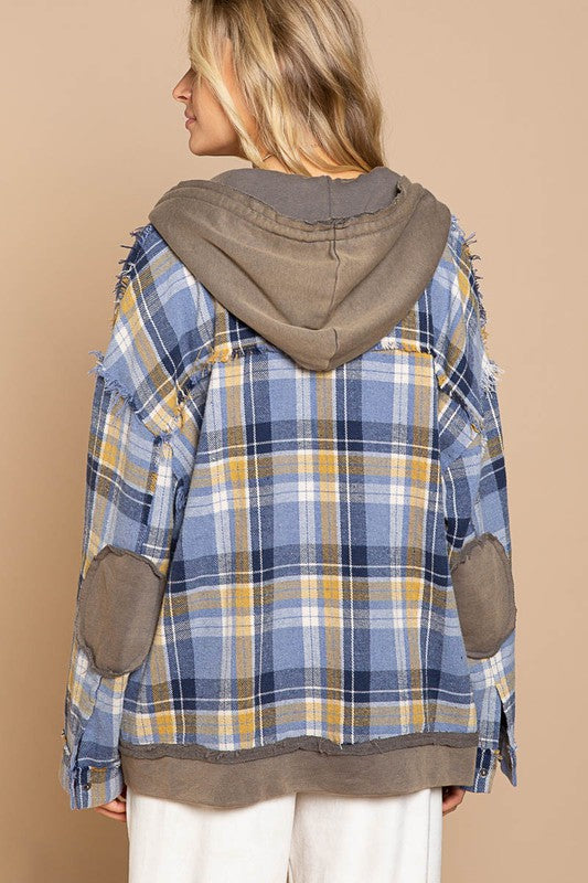 POL Flannel Oversized Jacket with Hoody