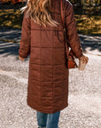Solid Quilted Stand-Neck Zip-Up Buttoned Puffer Coat