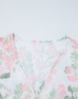 Floral Tied V-Neck Puff Sleeve Peplum Blouse