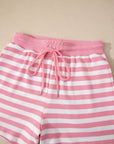 Stripe Puff Sleeve T-Shirt & Drawstring Shorts Set