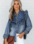Denim Vintage Wash Ruffle Button-Down Shirt