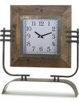 Wood Square Clock on Rustic Metal Stand 17.5"H