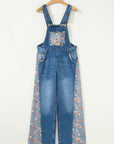 Floral Patchwork Bib Wide Leg Denim Overalls