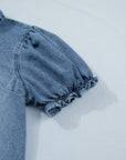 Denim Frilled Short Sleeve Snap Button Shirt