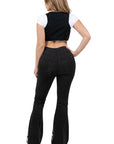 GJG Denim Rodeo Bell Bottom Jeans — Black & White Cow Print