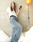 Artemis Vintage |Adjustable Hem Knit Band Wide Leg Jeans - My Pampered Life Seattle