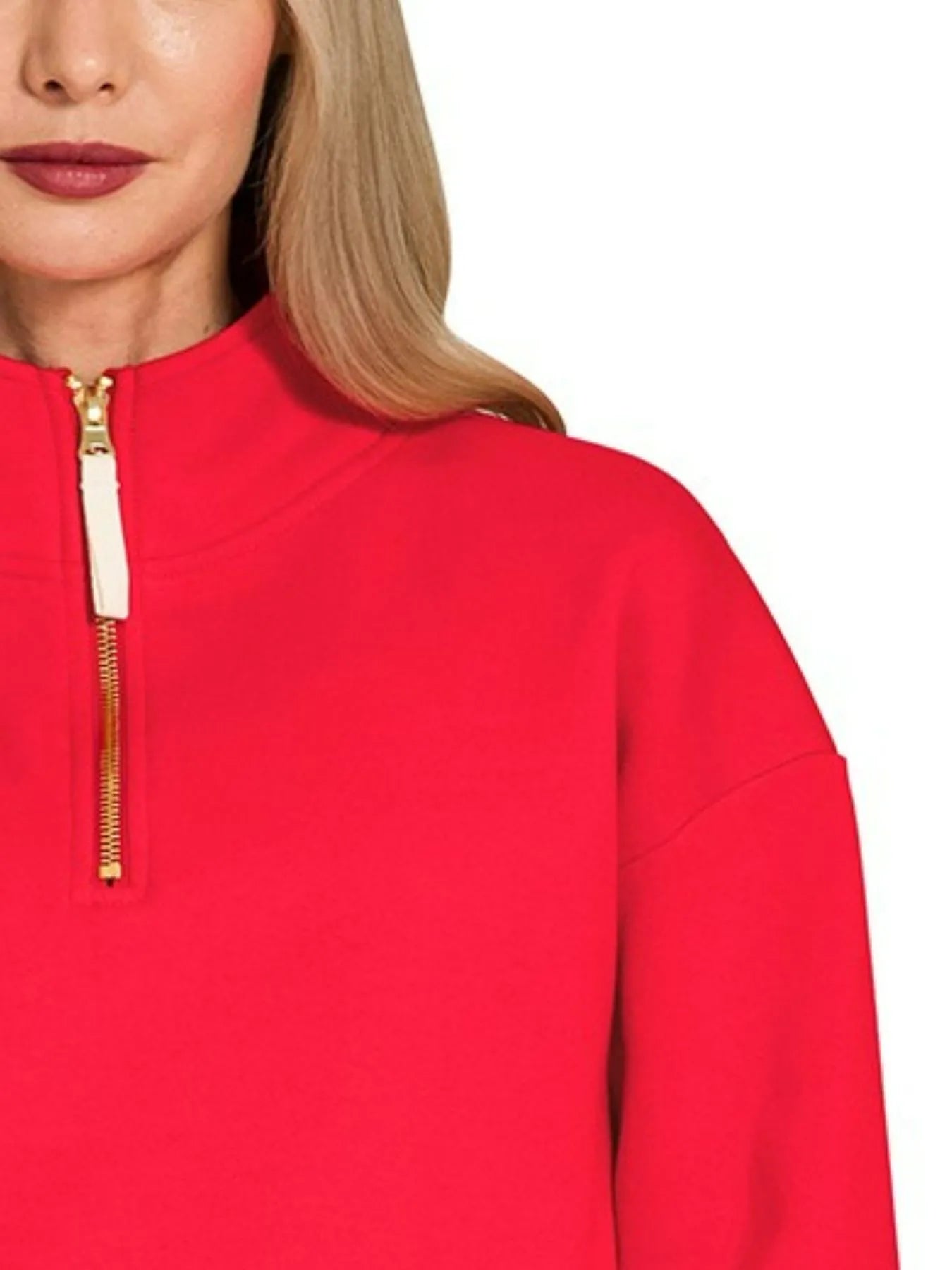 Zenana Fleece Half Zip Sweatshirt in Ruby