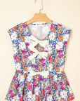 Floral Bow Tie Sleeveless Peplum Blouse