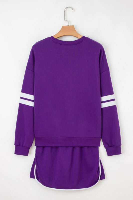 Varsity Stripe Pullover and Mini Skirt Set