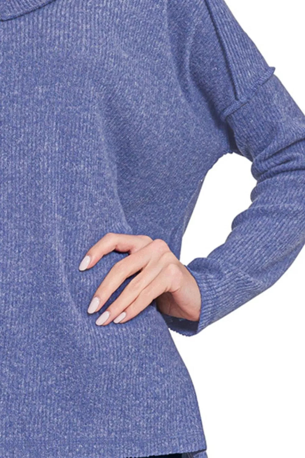 Zenana Full Size Brushed Ribbed Hacci Drop Shoulder V-Neck Sweater Plus Size in Marlin