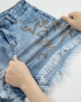 Western Embroidered Studded Denim Shorts