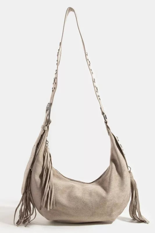 Fame Half Moon Fringe Buckle Strap Hobo Bag