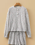 Floral Henley Top and Drawstring Shorts Set