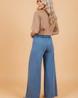 Solid Mineral Wash Drawstring Wide Leg Pants