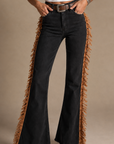 GJG Denim Frontier Fringe Bell Bottom Jeans — Black