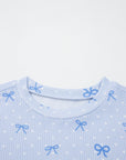 Polka Dot Bow Corded Knit Top and Shorts Set