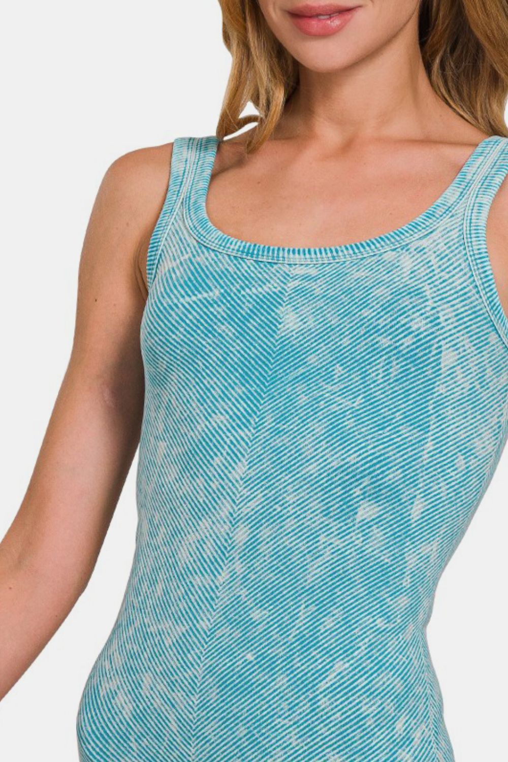 Zenana Ribbed Scoop Neck Tank in Ice Blue