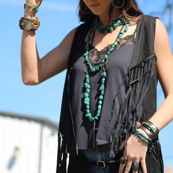 Double Strand Turq Bracelet w/ Feather and Tassel