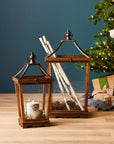 Natural Wooden Lantern with Open Top (Set of 2)