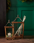 Natural Wooden Lantern with Open Top (Set of 2)