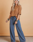 Solid Mineral Wash Drawstring Wide Leg Pants