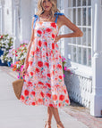 Floral Denim Tie Strap High Waist Maxi Dress