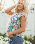 Floral Bow Tie Sleeveless Peplum Blouse