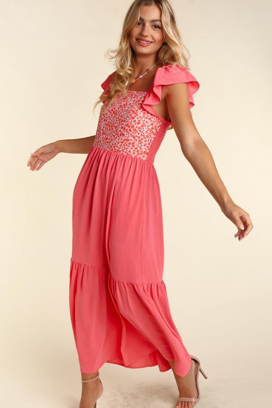 Embroidery Dot Woven Maxi With Side Pockets