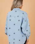 Star Denim Chest Pockets Long Sleeve Shacket
