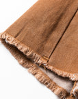 Solid Buttoned High Waist Raw Hem Flare Jeans