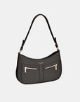 David Jones Front Double Zip Design PU Leather Shoulder Bag