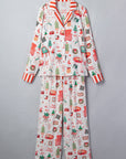 Christmas Morning Stripe-Trim Pajama Set — White