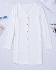 Solid Open-Front Buttoned Cardigan