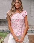 Floral Bow-Back Square Neck Ruffle Sleeve Blouse
