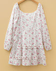 Floral Long Sleeve Ruffle Flared Mini Dress