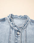 Denim Button-Front Scallop Trim Patch Pocket Vest